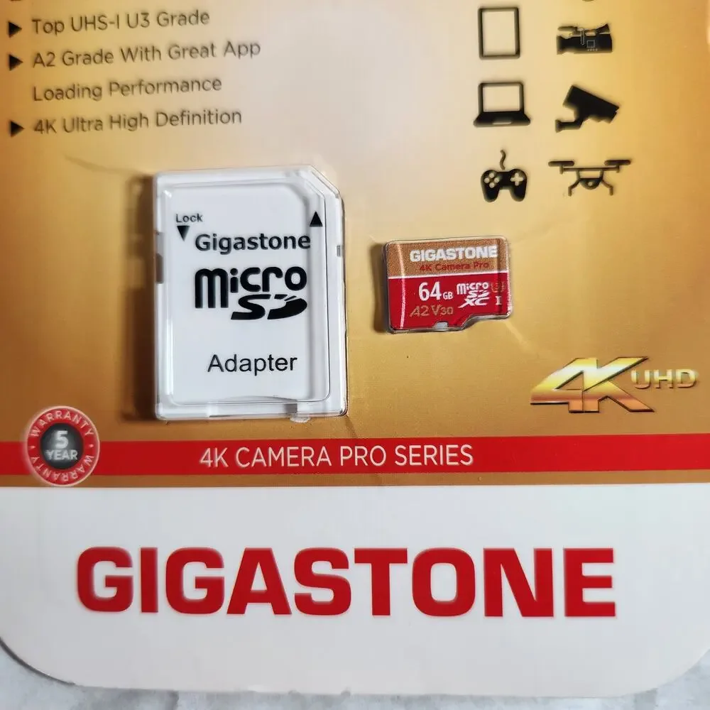 Gigastone Micro SDXC 64GB UHS-1 U3 A2 V30 4K Pro Series Memory Card W /Adapter